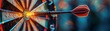 © Chanoknan - Precision and focus captured with a dart targeting a radiant bullseye, abstract bokeh background enhancing the theme