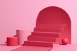 © Marc Tran/Stocksy - Red and pink scene with stairs and podium
