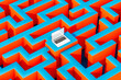© Marcos Osorio/Stocksy - Laptop in Center of orange Maze on Blue Background