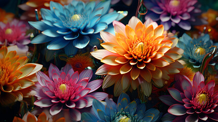 Wall Mural - Digital 3d psychedelic flowers and plants abstract background