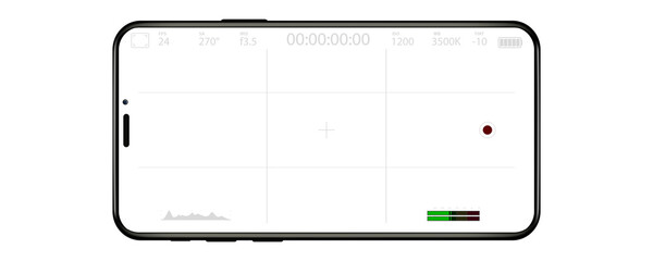 Aufkleber - Camera screen phone mobile interface app. Smartphone photo viewfinder ui template design. Viewfinder, grid, focus, button and rec. Smartphone mockup for photography, selfie and video