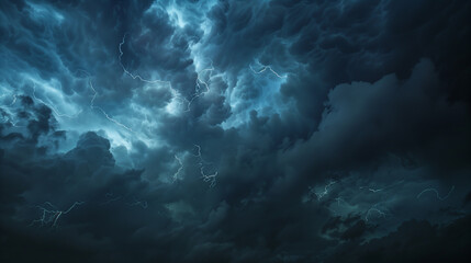 Poster - arafed image of a dark sky with lightning and clouds