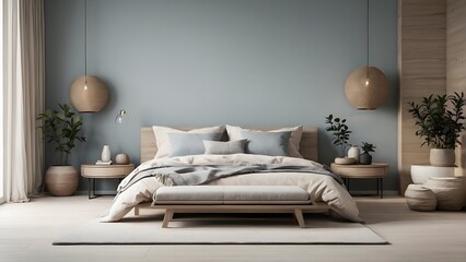 A modern and minimal bedroom, interior bedroom design.