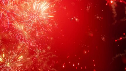 Wall Mural - abstract group of fireworks explosion on red background with space for chinese happy new year celebrate 2023
