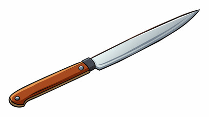 Poster - A basic kitchen knife This object has a long slender blade that tapers to a sharp point. The blade is made of shiny silver metal and the handle is. Cartoon Vector.