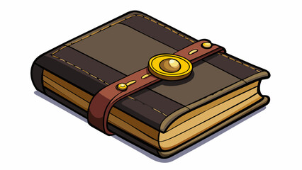 Aufkleber - A black leather journal with a single gold buckle on the front cover filled with lined pages for writing.. Cartoon Vector.