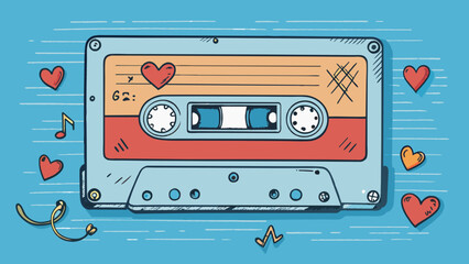 Fototapete - A bittersweet mixtape filled with handwritten song titles and scratched out notes capturing the emotions of a long lost love.. Cartoon Vector.