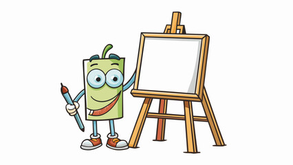 Poster - A blank canvas sitting on an easel inviting anyone with a paintbrush to create soing new and unique. The canvas represents blank possibilities and the. Cartoon Vector.