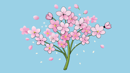 Poster - A bouquet of delicate pink cherry blossoms their petals fluttering in the breeze. The flowers are small and dainty with a pleasant floral scent.. Cartoon Vector.
