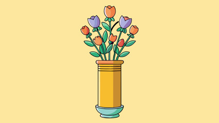 Fototapete - A bouquet of flowers arranged in a tall vase with the tallest flowers in the center and the shorter ones gradually getting shorter towards the outer. Cartoon Vector.