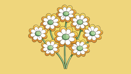 Aufkleber - A bouquet of nine flowers arranged in a circular pattern. Each flower is a different type with unique colors and textures coming together to create a. Cartoon Vector.