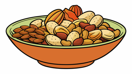 Poster - A bowl of mixed nuts containing peanuts almonds cashews pecans and walnuts each with a different shape color and taste.. Cartoon Vector.
