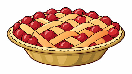 Poster - A bowl of homemade cherry pie with a golden flaky crust and a warm sweet aroma. The cherries inside are soft and slightly tangy with a hint of. Cartoon Vector.