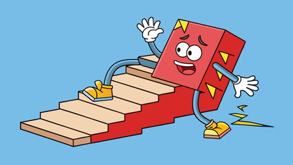 Poster - A broken step on a flight of stairs posing the risk of tripping and falling while walking down.. Cartoon Vector.