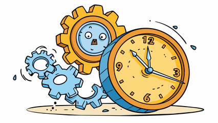 Poster - A broken clock its hands frozen at a quarter to twelve the gears no longer turning a sign that time has come to a standstill.. Cartoon Vector.