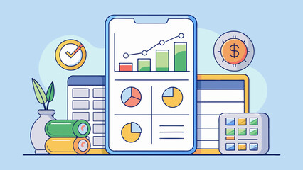 Fototapete - A budgeting app This software is designed to help users manage their finances by tracking income expenses and savings. It has a simple interface with. Cartoon Vector.