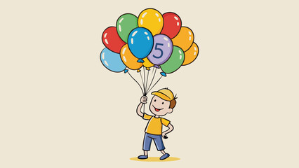 Aufkleber - A bundle of balloons tied together in a childs hand the number of balloons representing the amount of years they have been alive.. Cartoon Vector.