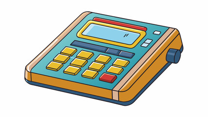 Poster - A calculator is a small electronic device with buttons and a screen that is used for performing basic and complex calculations. It has a rectangular. Cartoon Vector.