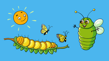 Poster - A caterpillar spins a co around itself and undergoes a remarkable transformation within. Slowly it breaks free from its confinement and emerges as a. Cartoon Vector.