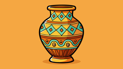 Sticker - A ceramic vase adorned with intricate patterns and glaze reflecting the skilled hand of the artist with its smooth and polished finish and its unique. Cartoon Vector.