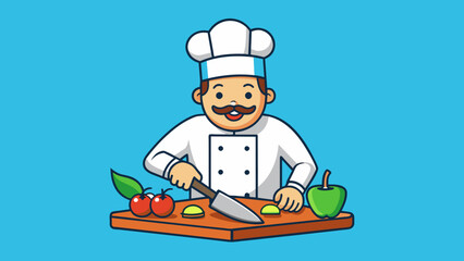 Aufkleber - A chef chopping vegetables on a ting board This skill requires a sharp knife proper technique and handeye coordination to accurately chop the. Cartoon Vector.