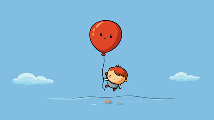 Aufkleber - A childs balloon floating high in the sky until the air slowly escapes and it falls to the ground with a gentle pop.. Cartoon Vector.