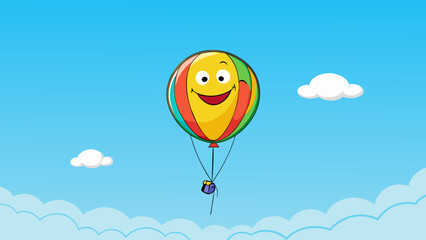 Poster - A childs colorful balloon floating high in the sky with a big smiley face drawn on it representing a carefree and playful spirit.. Cartoon Vector.