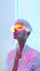 Wall Mural - blond woman with neon glasses and a white jacket