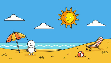 Poster - A clear and cloudless sky signaling the anticipated sunny and warm weather for a day at the beach.. Cartoon Vector.
