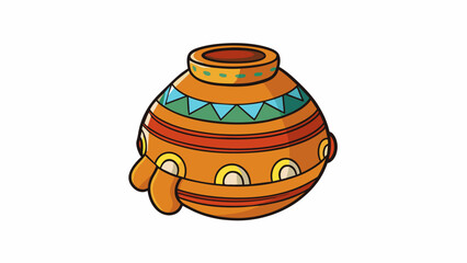 Poster - A clay pot handshaped and fired in a kiln used to store food and water for a nomadic tribe.. Cartoon Vector.