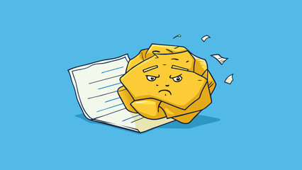 Poster - A cled piece of paper with scribbled notes represents a negative attitude of disorganization and lack of motivation.. Cartoon Vector.