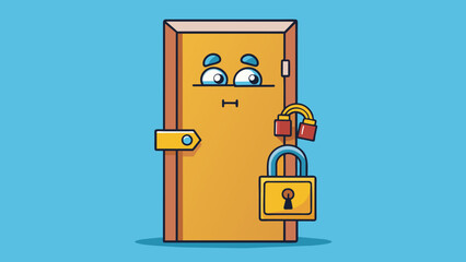 Poster - A closed locked door portrays a closedminded attitude that is unwilling to consider new ideas or perspectives.. Cartoon Vector.