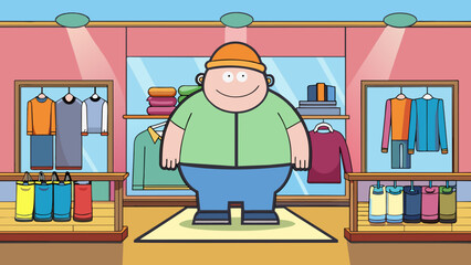Poster - A clothing store showcasing a wide range of sizes from to plus catering to customers of all body types and shapes.. Cartoon Vector.