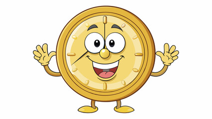 Fototapete - A clock with nine numbers circling its face each one made of shiny gold metal. The hands are long and slim pointing to the current time of nine. Cartoon Vector.