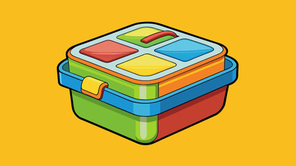 Poster - A colorful squareshaped container with a lid that opens and closes used for storing and organizing different types of food.. Cartoon Vector.