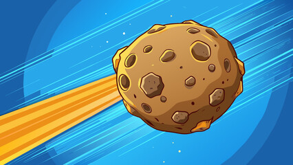Poster - A colossal asteroid its rocky surface pockmarked with craters hurtling through space at incredible speeds. It shines brightly in the glow of the. Cartoon Vector.