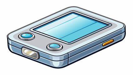 Poster - A compact lightweight device with a shiny silver casing. When od it reveals a bright screen that can be controlled by tapping or swiping with your. Cartoon Vector.