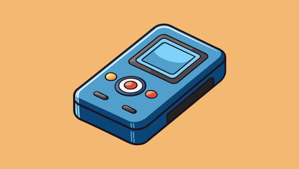 Sticker - A compact portable mp3 player sleek and black with a small screen and evenly spaced buttons for easy music selection.. Cartoon Vector.