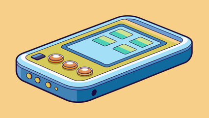 Poster - A compact rectangular device with a screen and several small buttons arranged in a grid. It has a plastic casing and can be used to make phone calls. Cartoon Vector.