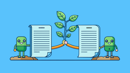 Poster - A contract is like a contract binding two parties much like a vine that connects two trees. The strength and durability of the vine mirror the. Cartoon Vector.