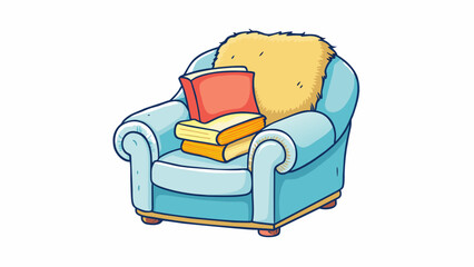 Poster - A cozy plush armchair with a deep seat and fluffy cushions perfect for curling up in with a good book on a rainy day.. Cartoon Vector.