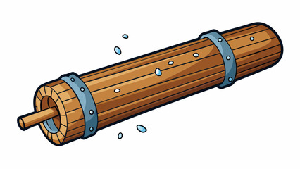 Fototapete - A cylindrical object made of wood with a small hole at one end. Inside there are small metal pieces that make a clacking sound when shaken.. Cartoon Vector.