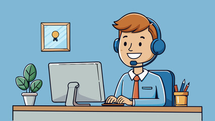 Fototapete - A customer service representative answers your call with a professional and courteous tone listening patiently to your issue and offering a prompt and. Cartoon Vector.