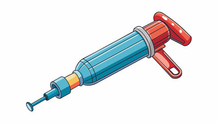 Fototapete - A cylindrical tool made of plastic with a long rubber tube coming out of the top. The tube has a nozzle at the end and a trigger mechanism near the. Cartoon Vector.