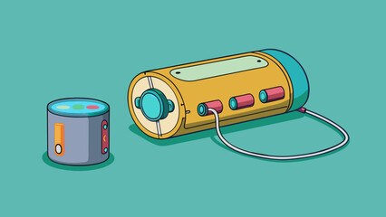 Poster - A cylindrical object with a charging port on one end and a light on the other. It can be controlled through a mobile app and changes colors to create. Cartoon Vector.