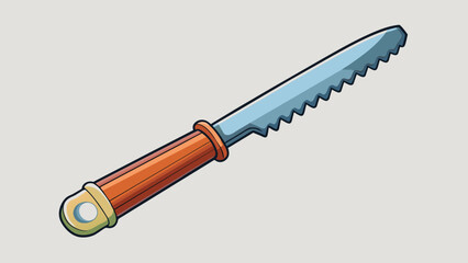 Poster - A cylindrical tool with a sharp serrated edge and a long slim handle. It is made of a sy material and has a curved shape for better grip.. Cartoon Vector.