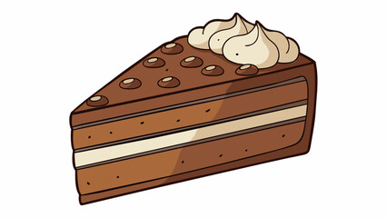 Poster - A decadent slice of moist chocolate cake with layers of creamy frosting and topped with a generous handful of chocolate shavings.. Cartoon Vector.