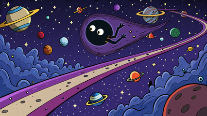 Aufkleber - A deep dark void stretching endlessly into the night sky beyond the reaches of our solar system. Its vastness and emptiness hold both the promise of. Cartoon Vector.