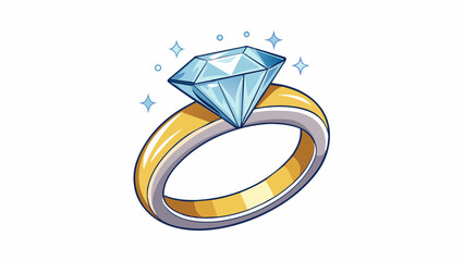 Aufkleber - A diamond ring with a flawless clear stone that sparkles and shimmers in the light reflecting the clarity of the wearers love and commitment.. Cartoon Vector.