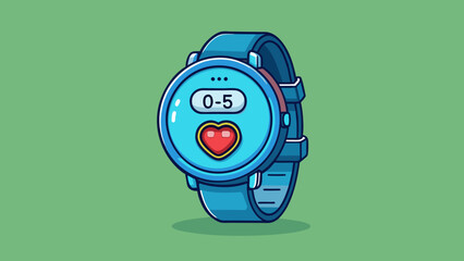 Fototapete - A digital fitness watch with a heart rate monitor and step counter. The watch has a sleek round face and a band made of silicone for comfort during. Cartoon Vector.